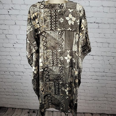 Sante Classics Brown Floral Satin Gold Trim Neck Pakistan Made Kaftan One Size