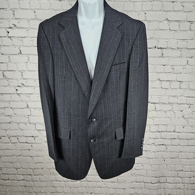Austin Reed Navy 100% Wool Pinstriped 2 Button Notch Blazer Sport Coat USA 41L