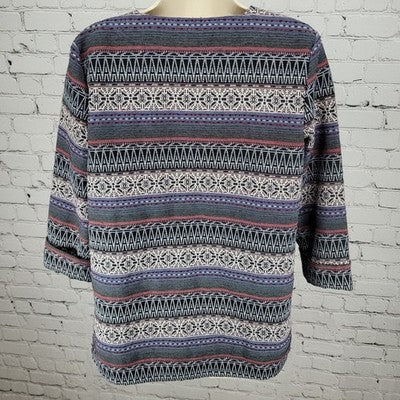 Bobeau Multicolor Aztec Print Open 3/4 Sleeve Pockets Unlined Jacket Size XS