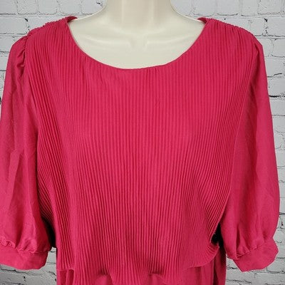 VTG More Promises Pink 3/4 Sleeve Wrap Tie Blouson Midi Dress USA Made Size 14
