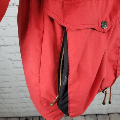 VTG Skiing Passport Retro Red Insulated Hooded Zip Pockets Jacket Size Medium M