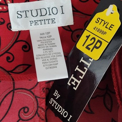 NWT Studio 1 Deep Red Floral Shoulder Pad Open Layering Tunic Top Size 12P