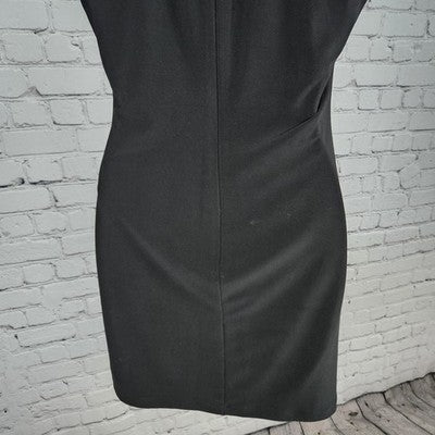 Cache Black Beaded Pearl Neckline Halter Sheer Drape Stretch Lined Short Dress 2