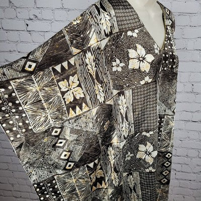 Sante Classics Brown Floral Satin Gold Trim Neck Pakistan Made Kaftan One Size
