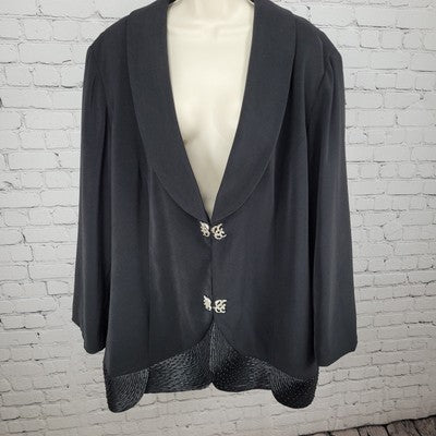 VTG Natalie Barri Black Shawl Lapel Beaded Embellished Blazer Jacket Size 26W