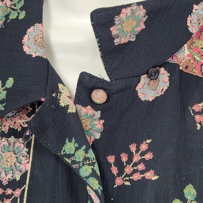 VTG Platinum Dorothy Schoelen Black Floral Long Sleeve Buttoned Blouse Top US PL