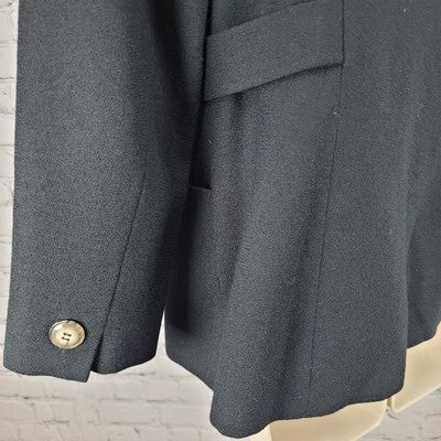 VTG Jones New York Black Worsted Wool Leopard Trim Suit Jacket USA Petite 6P