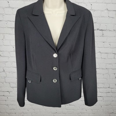 VTG Signature Larry Levine Black 3 Button Blazer Peak Formal Suit Jacket USA 10