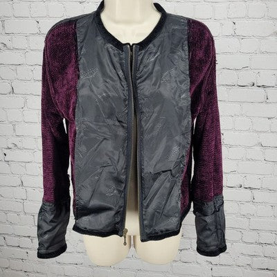 Coldwater Creek Purple Velvet Floral Embroidered Full Zip Jacket Small S