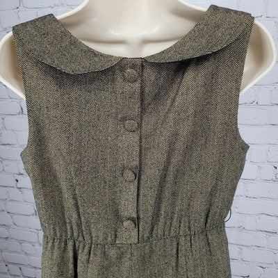 VTG Soda Blu Brown Wool Blend Herringbone Sleeveless Lined Dress USA Medium M