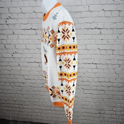 Tito's Vodka White Orange Pixel Print Embroidered Logo Pullover Sweatshirt XL
