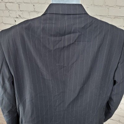 Jos A Bank Dark Navy Pinstriped 100% Wool Travelers Blazer Sport Coat Size 42R