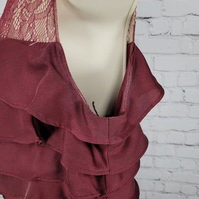 Adrianna Papell Deep Red Lace Layered Sleeveless Maxi Bridesmaid Dress Size 10