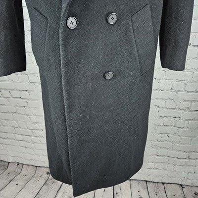 VTG Jones New York Black 100% Wool Velvet Collar Over Coat USA Small Petite SP