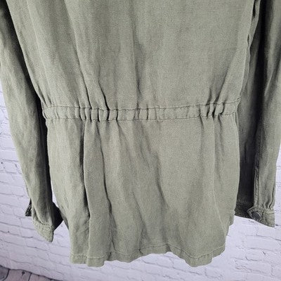Treasure & Bond Green Linen Blend Unlined Drawstring Waist Military Jacket Small