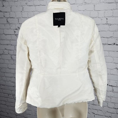 Talbots Ivory Quilted Insulated Lightweight Stand Up Collar Zip Jacket Petite