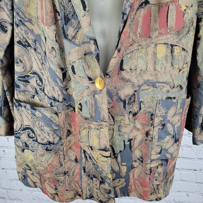VTG Ken Sington Abstract Print Lightweight Jacket USA Made Size Large L