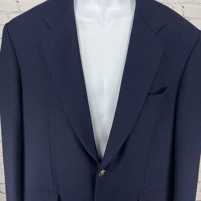 VTG Just Men’s Navy Textured 2 Gold Button Ventless Blazer Sport Coat Size 42L