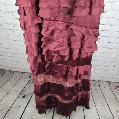 Adrianna Papell Deep Red Lace Layered Sleeveless Maxi Bridesmaid Dress Size 10