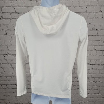 Yeti White Pink Logo Hooded Light Long Sleeve Pullover Activewear Stretch Top XS