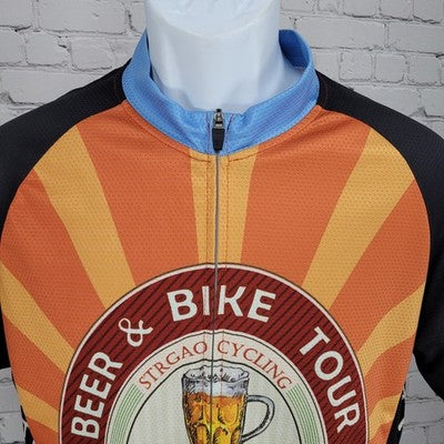 STRGAO Cycling Beer & Bike Tour Ride The City Full Zip Bike Jersey Size Large L