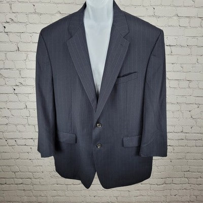 Chaps Ralph Lauren Dark Navy 100% Wool Pinstriped Blazer Sport Coat Sizw 48L