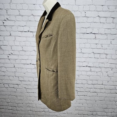 J. McLaughlin Brown 100% Wool Velvet Peak Lapel Buttoned Lined Jacket USA 8