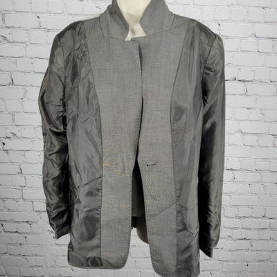 Tahari Grey One Button Puff Sleeve Stretch Notch Blazer Suit Jacket 18