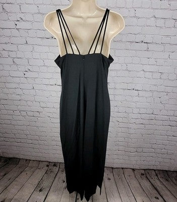 VTG Black Ice Evening Strappy Rhinestone Stretch Cocktail Dress USA Made Size 14