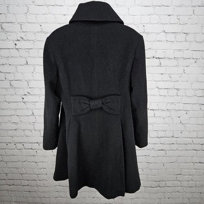 Preston & York Black Wool Blend Button Bow Collar Lined Over Coat 12 *defects