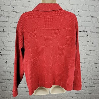 Coldwater Creek Red Cotton Blend Stretch Check Buttoned Over Shirt Size XL