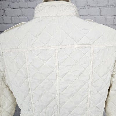 Talbots Ivory Quilted Insulated Lightweight Stand Up Collar Zip Jacket Petite