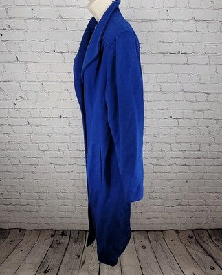 VTG KAREN Blue 100% Wool Puff Sleeve Heavyweight Lined Pea Coat USA Made Size 6