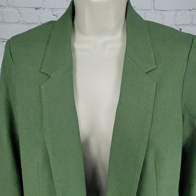 Jones New York Signature Green Linen Blend Open 3/4 Sleeve Blazer Jacket Small S