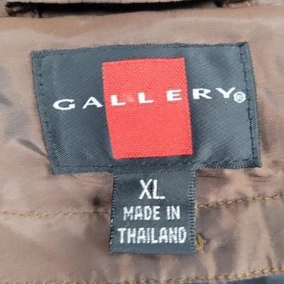 Gallery Black Brown Full Zip Snap Lightweight Lined Rain Coat Jacket Size XL
