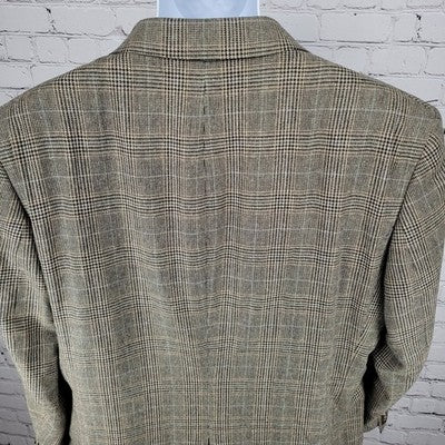 Jos A Bank Tan Silk & Wool Blend Houndstooth Notch Blazer Sport Coat Size 46R