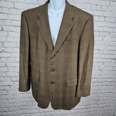 Hart Schaffner Marx Brown Black 100% Wool 3 Button Blazer Sport Coat USA 43R