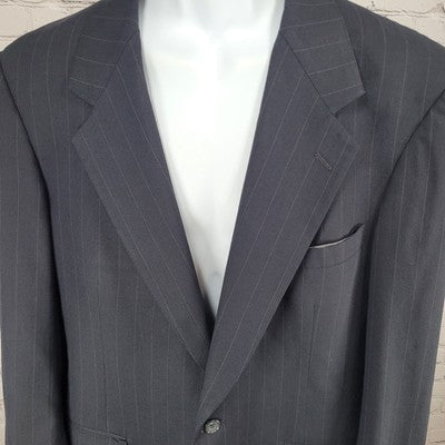 VTG Evan Picone Blue Wool Pinstriped 2 Button Blazer Sport Coat USA Made Size 44