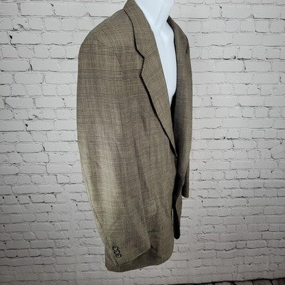 Holbrook Tan Houndstooth 2 Button Ventless Notch Blazer Sport Coat Size 42XL