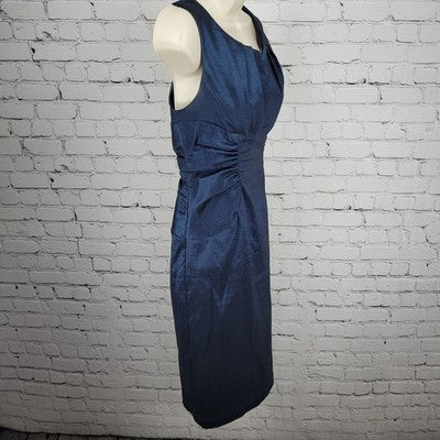 Adrianna Papell Blue Sheen Sleeveless Ruched Waist Stretch Sheath Short Dress 8
