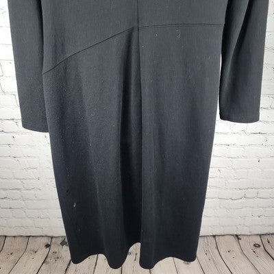 Lafayette 148 Black 100% Wool Long Sleeve Cowl Neck Side Slit Dress Size 12