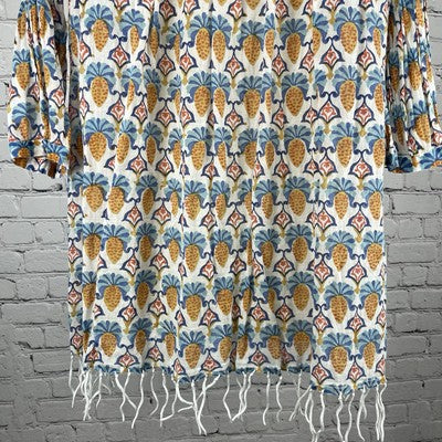Roller Rabbit Printed 100% Cotton Lightweight Boho Tassel Tunic Top Size Small S