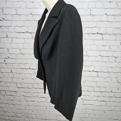VTG Hucke Black Wool Blend European 2 Button Peak Blazer Suit Jacket 44 US L/XL