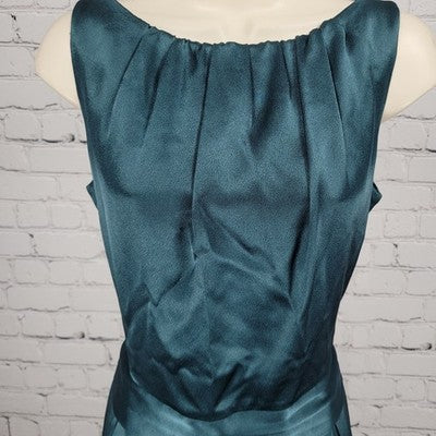 VTG Talbots Green Satin Sleeveless Pleated Tie Back Lined A Line Midi Dress 6