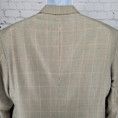 Haspel Cream Black Silk Wool Houndstooth 2 Button Blazer Sport Coat Size 46R