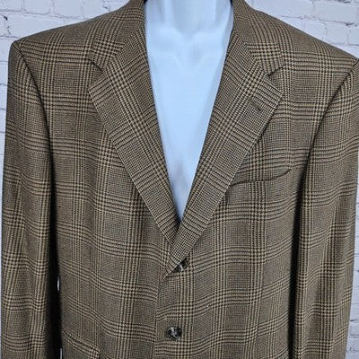 Hart Schaffner Marx Brown Black 100% Wool 3 Button Blazer Sport Coat USA 43R