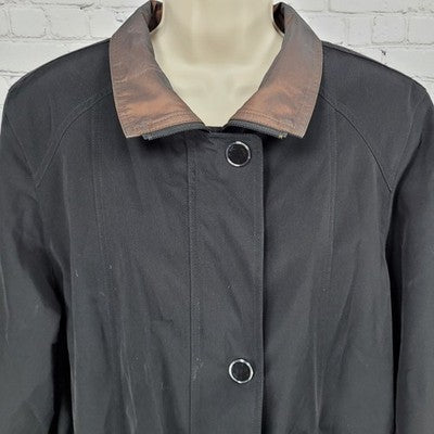 Gallery Black Brown Full Zip Snap Lightweight Lined Rain Coat Jacket Size XL