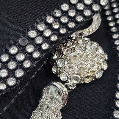 Promise New York Black Rhinestone Trim Embellished Brooch Lined Jacket Size 14