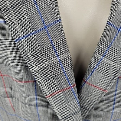Lewit Grey Wool Stretch Glen Check 1 Button Vented Notch Blazer Suit Jacket 8