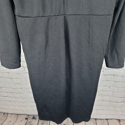 Club L London Black Notch Lapel V Neck Long Sleeve Stretch Shift Midi Dress 22